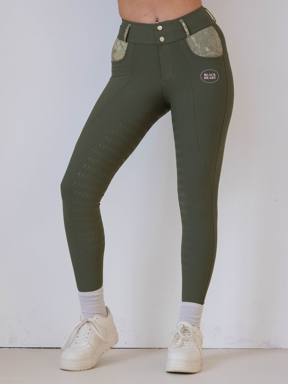 BlackHeart Equestrian Hybrid WOODLAND CAMO High-Waist Riding Tights